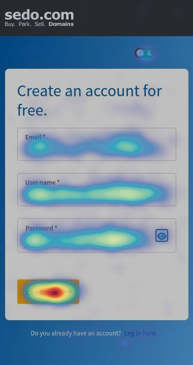 Click Heatmap der Registrierung