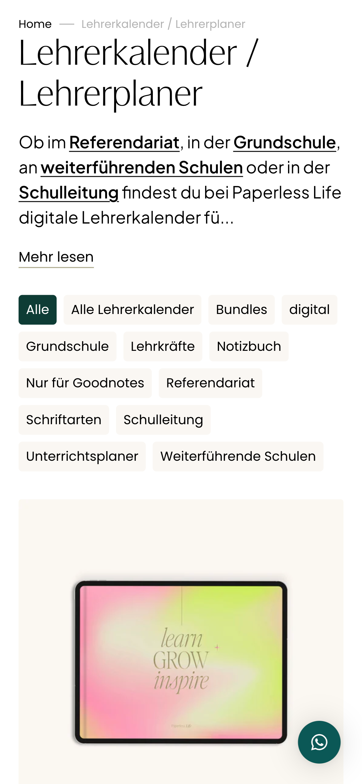 Collection Page — Navigation und Metainfos